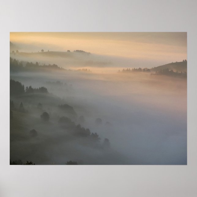 Poster Pieniny soleil levant brouillard (Devant)
