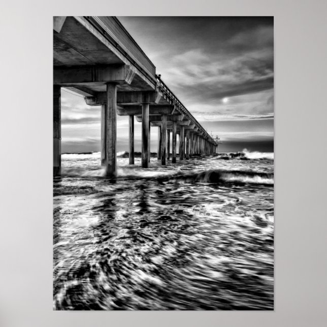 Poster Pier B&W à l'aube, Californie (Devant)