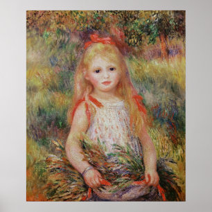 Poster Pierre A Renoir   Petite fille portant des fleurs