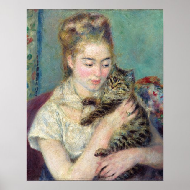 Poster Pierre-Auguste Renoir - Femme au chat (Devant)