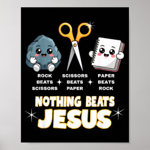 Poster Pierre Feuille Ciseaux Mais Rien Ne Bat Jésus Drôl