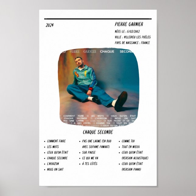 Poster Pierre Garnier – Album "Chaque Seconde" (Devant)