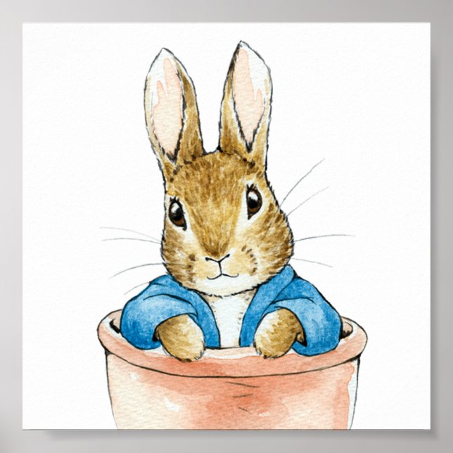 Poster Pierre le lapin assis dans un pot de plante  (Devant)
