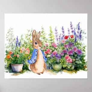Poster Pierre le lapin dans son jardin