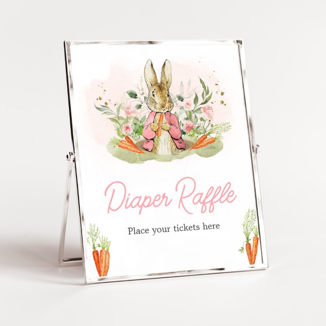 Poster Pierre rose Baby shower Rabbit Raffin de couche de (A Little Bunny Spring Baby Shower Diaper Raffle Sign)
