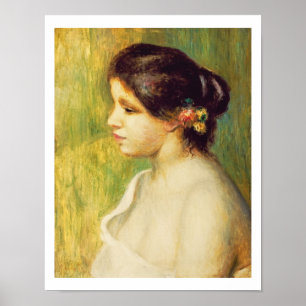 Poster Pierre une jeune femme de Renoir   avec des fleurs