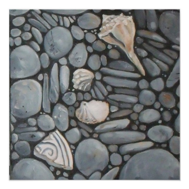 Poster Pierres de plage Coques Galets Rochers Peinture Ar (Devant)
