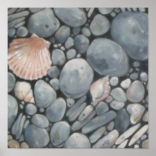 Poster Pierres de plage Coquillages Galets Roches Peintur