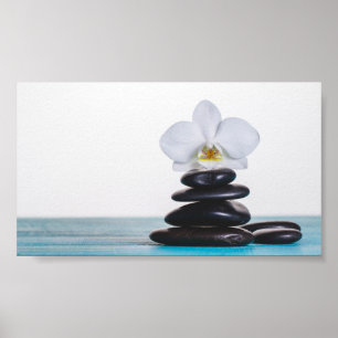 Poster Pierres Zen Orchidée Blanche