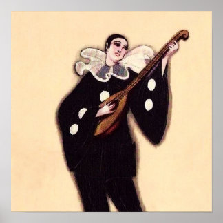 Poster Pierrot en noir jouant du luth par Sophia Chiostri