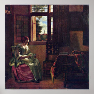 Poster Pieter de Hooch - Femme Lecture d'une lettre