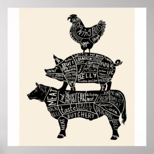 Poster Pig de vache Parties de poulet