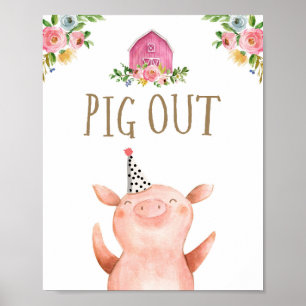 Poster Pig Out Farm Animaux Buffet Girl Anniversaire rose
