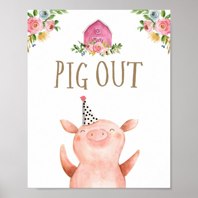 Poster Pig Out Farm Animaux Buffet Girl Anniversaire rose (Devant)