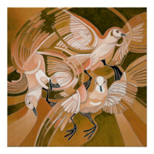 Poster Pigeons De Poussette En Sepia Art Abstrait