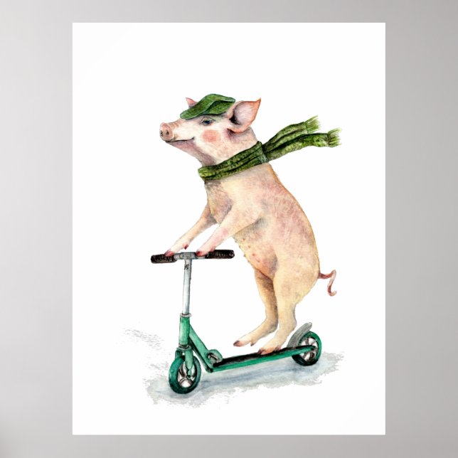 Poster Piggy sur scooter (Devant)