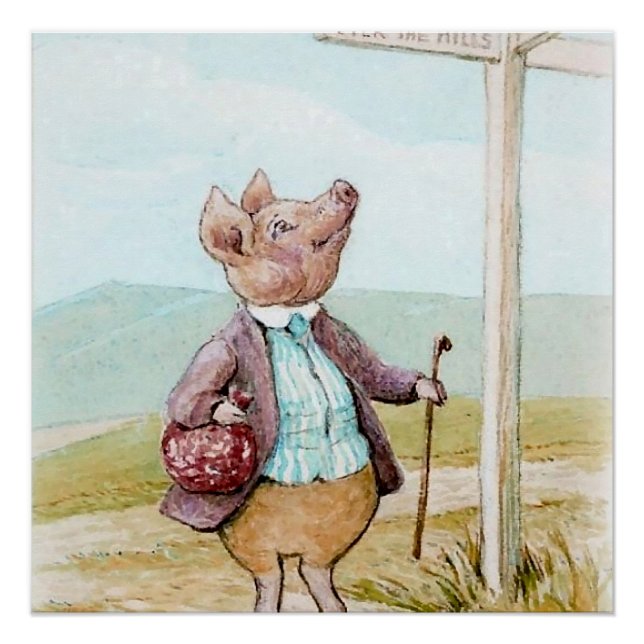 Poster Pigling Bland allant au marché par Beatrix Potter (Devant)