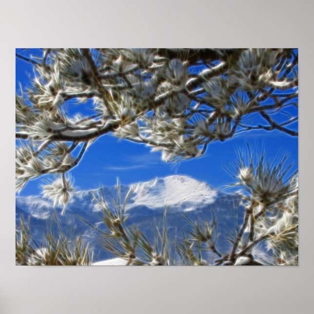 Poster Pikes Peak Neige hiver Couverte Art Fractal (Devant)