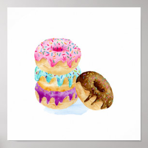 Poster Pile d'aquarelle de dounts
