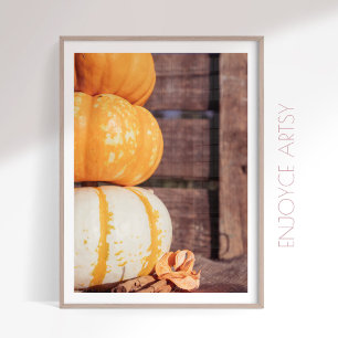 Poster Pile d'automne orange citrouille photo cosy art mu