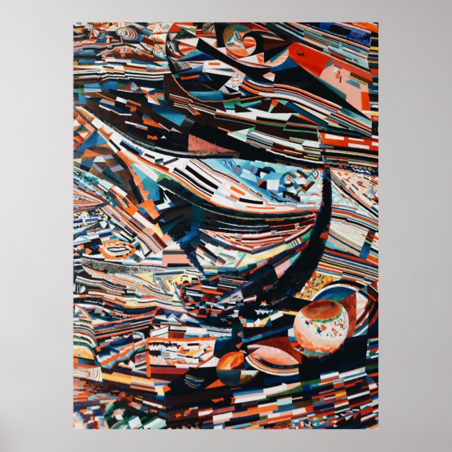 Poster Pile de bateau en bois marron et bleu (Devant)