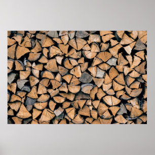 Poster Pile de bois de chauffage brun