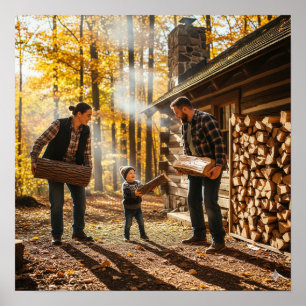 Poster Pile de la famille bois de chauffage