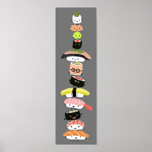 Poster Pile de sushi mignonne - Tour des amis de sushi Ka