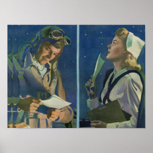 Poster Pilote 2ème guerre mondiale et infirmière romance 