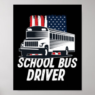 Poster Pilote de bus scolaire patriotique drapeau américa