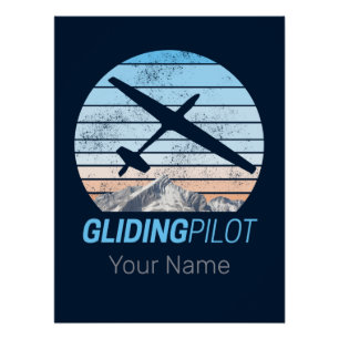 Poster Pilote de planeur aviateur vintage coucher de sole