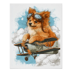 Poster Pilote Poméranien � Chien As Volant