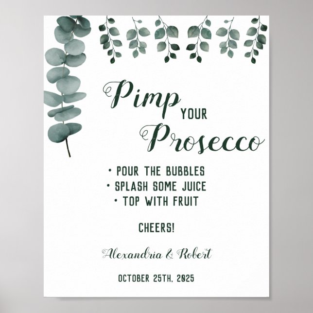 Poster Pimp your Prosecco Green Eucalyptus Mariage (Devant)