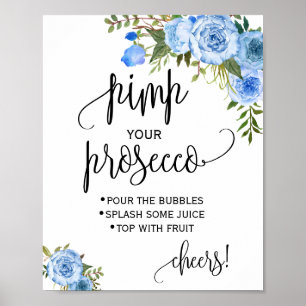Poster Pimp your prosecco panneau de baiser floral bleu p