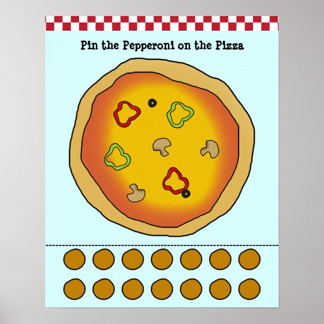 Poster Pin the Pepperoni sur le jeu de pizza (Devant)