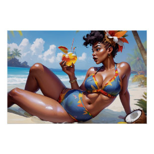 Poster Pin-up à la plage