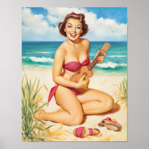 Poster Pin-up avec Ukulele Art
