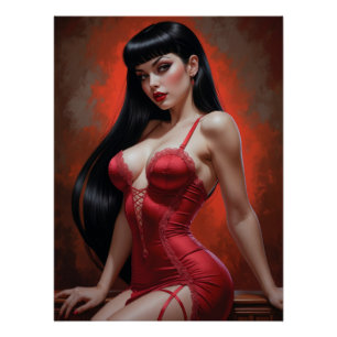 Poster Pin-up Brune Sensuelle in Rot