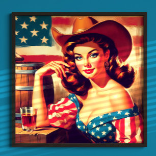 Poster Pin-Up Cowgirl Américaine Rétro
