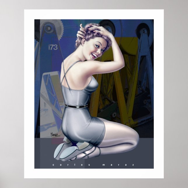 Poster Pin-up Girl avec Arrière - plan industriel (Devant)