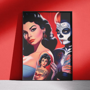 Poster Pin-ups tatoués Old School