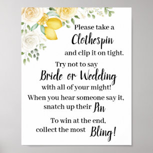 Poster Pince à linge Citrons et Roses Panneau de jeu de d