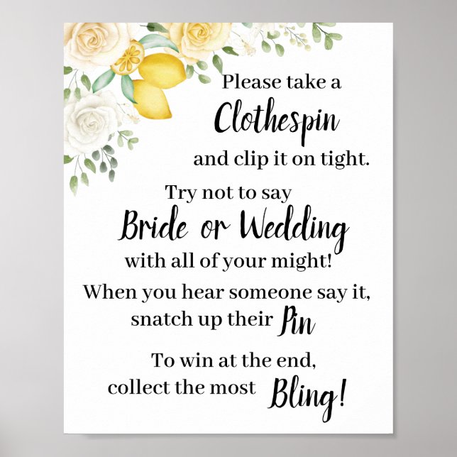 Poster Pince à linge Panneau de jeu de douche aux citrons (Devant)