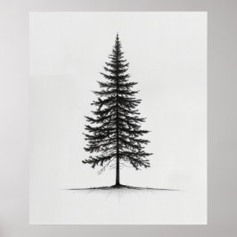 Poster Pinceau Lone Arbre moderne ligne noire art minimal