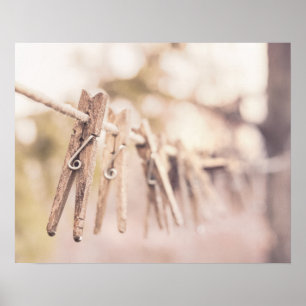 Poster Pinces à linge sur un fil