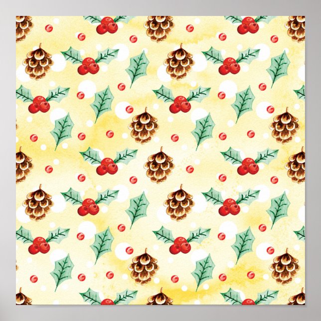 Poster Pine Cones et Motif de Noël Holly (Devant)