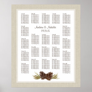 Poster Pine Cônes Light Burlap Mariage Carte de siège