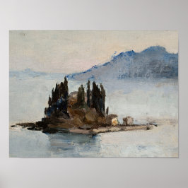 Poster Pine tree island in water landscape art print