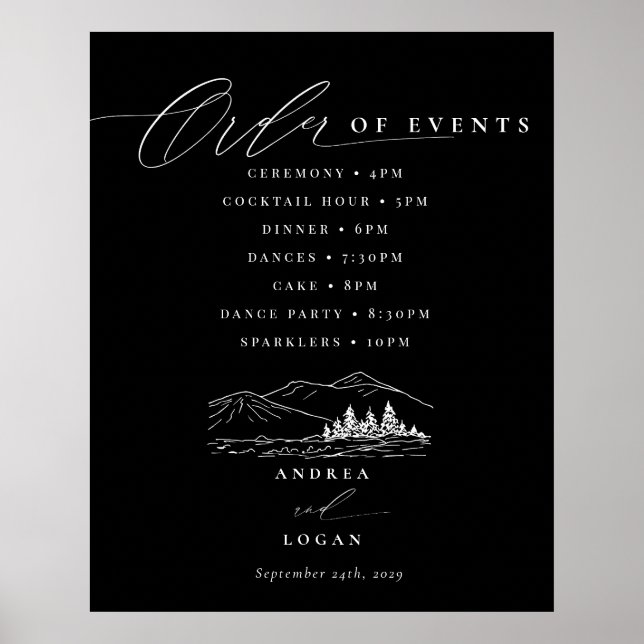Poster Pine Tree Rustic Mountains Mariage Ordre des événe (Devant)
