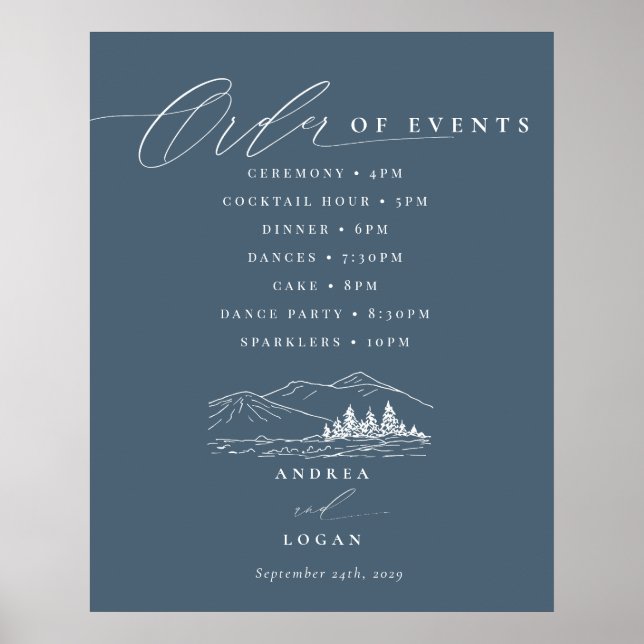 Poster Pine Tree Rustic Mountains Mariage Ordre des événe (Devant)
